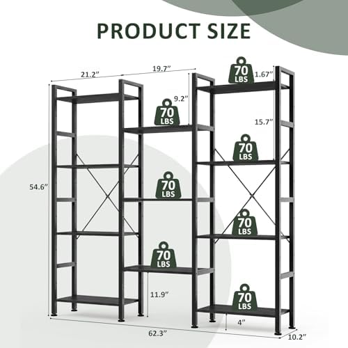 Triple Bookshelf, Free Standing Bookcase with Open Storage Shelves - Image 3
