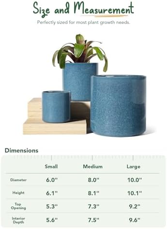 LE TAUCI 10+8+6 Inch Ceramic Pots for Plants, Indoor Planters with Drainage Hole and Plug, Modern Cylinder Flower Pots Set of 3 for Living Room and Bedroom, Glossy, Harbor Blue - Image 5