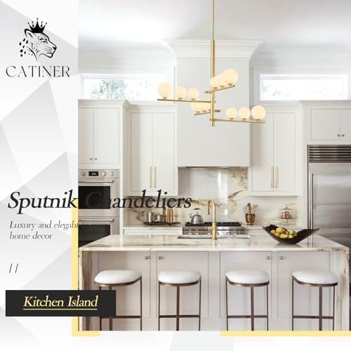 CATINER Modern 36" 12-Light Gold Sputnik Chandelier with Milk Glass Globe - Image 7
