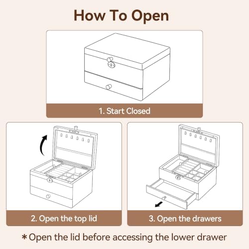Black Walnut Lockable Jewelry Box, 3 Layer Wooden Organizer Case for Women - Image 5