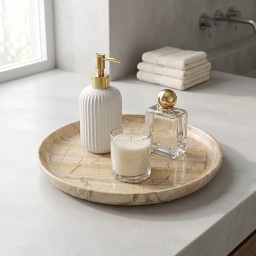 YKAJO Golden Horizon Round Marble Tray, 10" Deep Catchall Vanity Organizer - Image 2