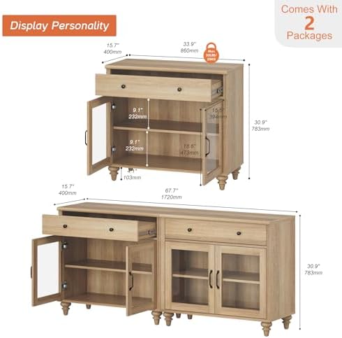 WAMPAT Oak Sideboard Buffet Cabinets, Large Kitchen Storage Cabinets, 68" - Image 2