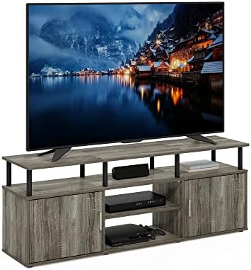 Furinno Jensen Entertainment Center Stand for TV up to 70 Inch, Plastic Pole, French Oak Grey/Black/Black - Image 6