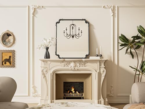 TETOTE Antique Black Rectangle Mirror for Mantle Fireplace 30 x 36 Baroque Vintage Ornate Scroll Wall Mirror with Metal Frame for Traditional Victorian French Decor, Horizontal/Vertical - Image 2