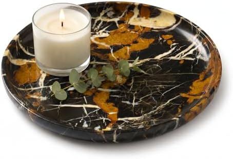 YKAJO Black Gold Round Marble Tray, 10" Deep Catchall Vanity Organizer Dish by YKAJO