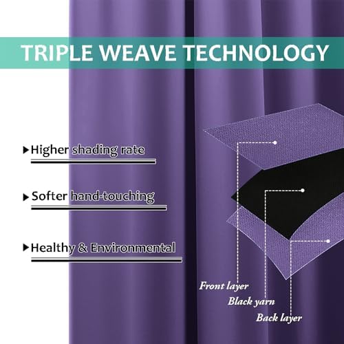 NICETOWN 100% Blackout Short Curtains with Black Liners, 2 Panels, 37"W by 40"L, Lilac Purple, Solid Thermal Insulated Full Blackout 2-Layer Lined Drapes, Energy Efficiency Window Drapes for Bedroom - Image 6