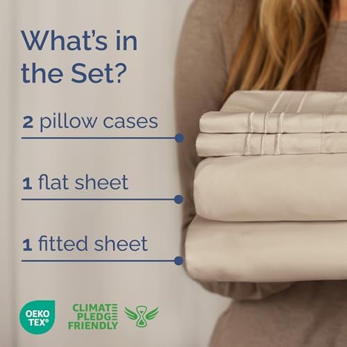 King Size 4 Piece Sheet Set - Comfy Breathable & Cooling Sheets - Wheat - Image 2