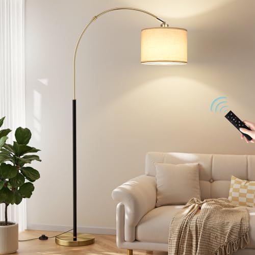Ambimall Dimmable Arc Floor Lamp with Remote, Color Temperatures and Brightness Adjustable, Arched Floor Lamp with Rotating Head, Over Couch Arched Reading Light for Living Room (Black and Bronze) by Ambimall