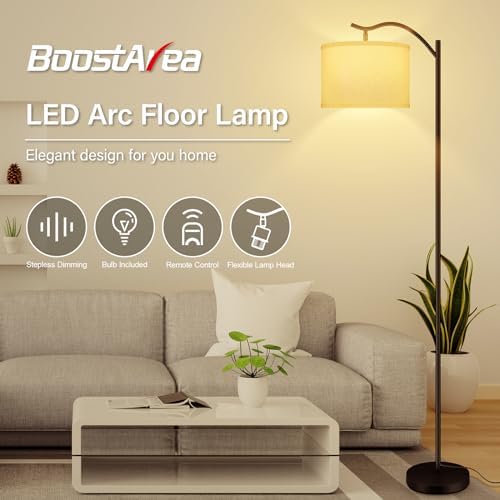 BoostArea Floor Lamp for Living Room,Arc Floor Lamp with Remote Control,Stepless Dimmable Brightness & Colors Temperature 2700k-6500k,Modern Standing Lamp for Bedroom Study Room Office,White - Image 3