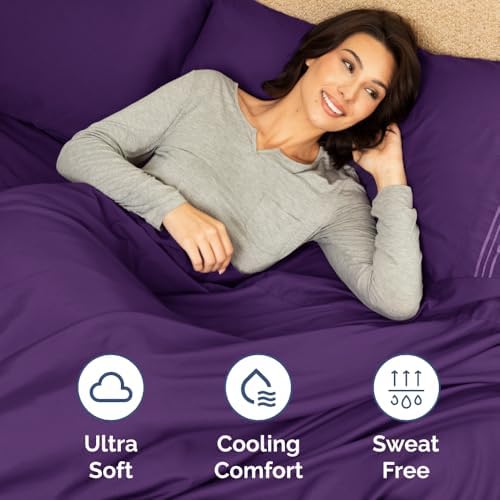 Short Queen Size 4 Piece Bed Sheet Set - RV Short Queen Sheets - Purple - Image 4