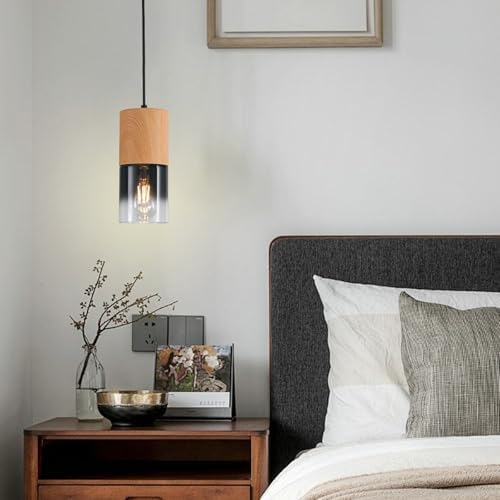 3-Pack Modern Pendant Lights for Kitchen Island, Adjustable Black Pendant Light Fixtures with Raw Wood Grain, Industrial Glass Pendant Lights for Dining Table Hallway Bedroom Living Room - Image 7