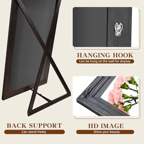 65x22in Full Length Mirror, 3-Tier Stepped Solid Wood Frame, Black - Image 3