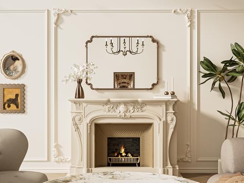 TETOTE Baroque Gold Antique Brass Scroll Wall Mirror 40 x 30 Vintage Rectangle Framed Baroque French Rectangular Mirror for Mantle Fireplace Bathroom Living Room, Horizontal/Vertical - Image 2