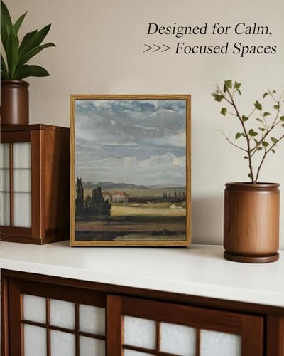 InSimSea Framed Canvas Wall Art, Vintage Landscape Painting, Rustic Nature Scenery Decor for Living Room Shelf Hallway,10x8in, Blue Tones - Image 7