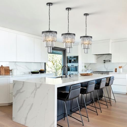 CATINER 12" Smoke Gray Crystal Chandeliers,3 Pack Black Pendant Light - Image 6