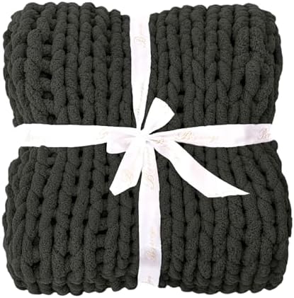 Bigacogo Chunky Knit Throw Blanket for Couch, 60x80 inches, Dark Grey - Image 7
