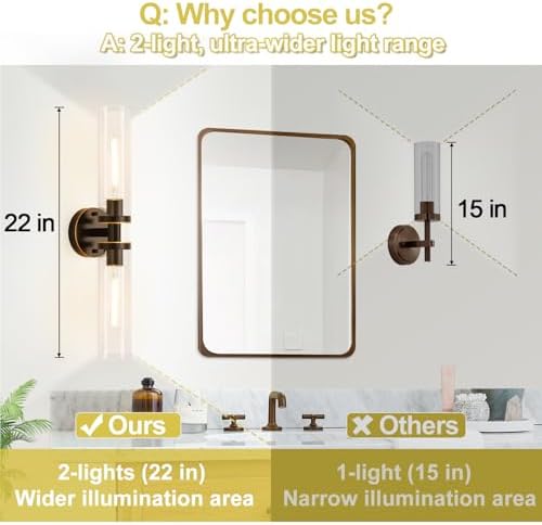 Indoi Wall Sconces Set of Two, Hardwired Brown Bathroom Sconces Wall Lighting with Clear Glass, Modern Sconces Wall Decor Set of 2 Bathroom Light fixtures for Mirror Hallway (Bulbs Not Included) - Image 3