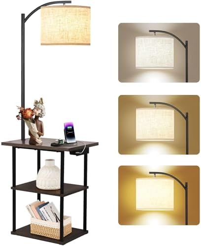 PESRAE Floor Lamp with Table, End Tables with Charging Station by PESRAE