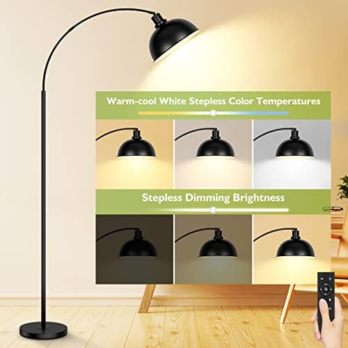Arc Floor Lamps for Living Room, Modern Tall Standing Lamp Remote Control,Stepless Dimmable Black Floor Lamp with Hanging Dome Shade, Over Couch Arched Reading Lamp for Bedroom (Bulb Included) - Image 3