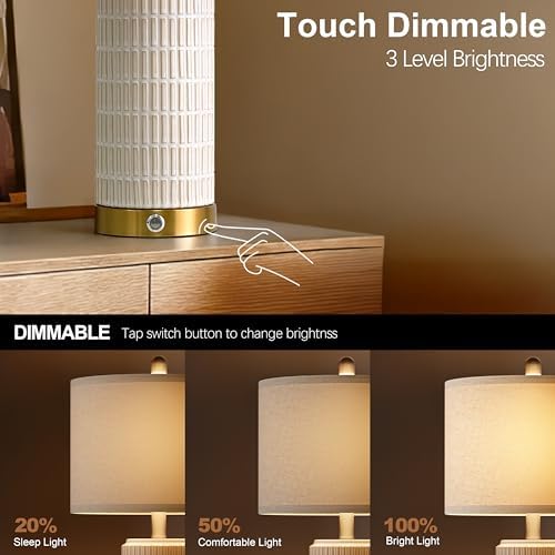 PoKat Touch Bedside Table Lamps with 2 USB for Bedroom Living Room, 25'' - Image 3