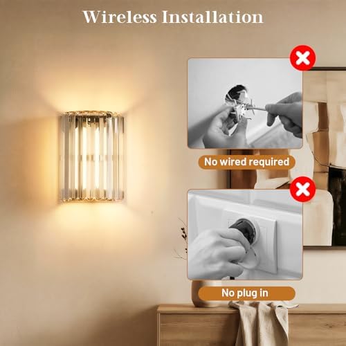 Black and Gold Battery Operated Wall Sconces Set of 2, Crystal Wireless Wall Lights with Remote, Rechargeable Cordless Wall Lamps 12 RGB and 3 CCT Dimmable Decor for Bedroom Living Room - Image 7