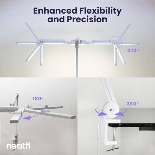 Neatfi Pro LED Desk Lamp | 3,000 Lumens | Dimmable | 360 SMD LEDs, 30W, CRI 95 | Adjustable Light Modes | Task Lamp for Home Office, Study, Workstation (White, 44-Inch, CCT with Clamp) - Image 3