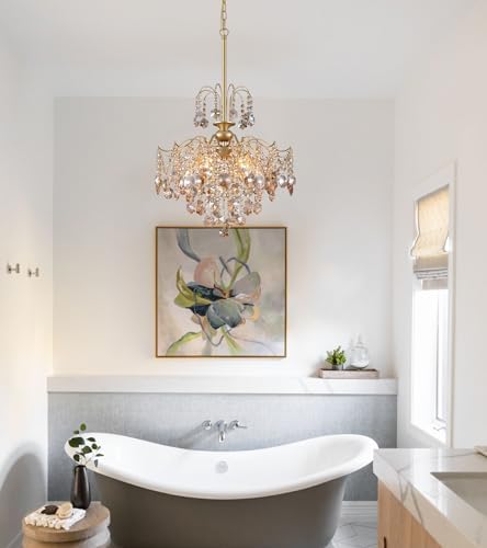 Q&S Modern Gold Crystal Chandelier Amber Crystal Pendant Light 6 Lights for Bedroom Dining Room Entryway Hallway Office Bathroom UL Listed - Image 5