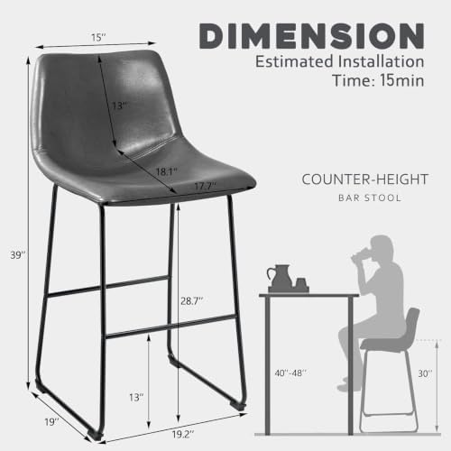 Waleaf 30 Inch Counter Height Bar Stools Set of 4, Faux Leather Bar Chairs - Image 2