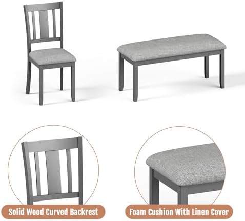 Zevemomo 6-Piece Solid Wood Dining Table Set, Dining Table Set for 6, Grey - Image 5