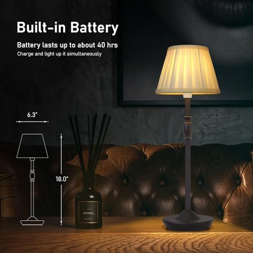 Cordless LED Touch Lamp with Dimmer Portable Small Table Lamp, 18" 2700K Rechargeable Battery Light for Bedside, Dining Room, Bedroom Lamp, Patio, Bar, Night Light, Bathroom (Sand Black) - Image 3