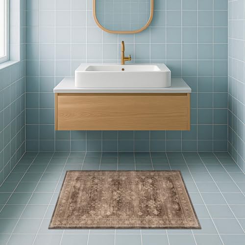 Boho Taupe Brown 2x3 Entryway Rug - Modern Vintage Traditional Eclectic Oriental Neutral, Washable Low Pile Non-Slip Small Throw Area Rugs for Door Mat Indoor Entrance, Kitchen, Bathroom - Image 6