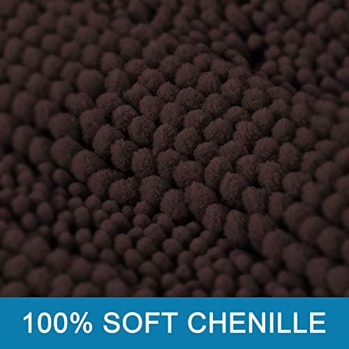 H.VERSAILTEX Bath Rugs for Bathroom Non Slip Bath Mats Extra Thick Chenille Striped Bath Rug Runners 47" x 17" Absorbent Fluffy Soft Shaggy Mats Dry Fast Plush Area Carpet for Bath Room - Chocolate - Image 3