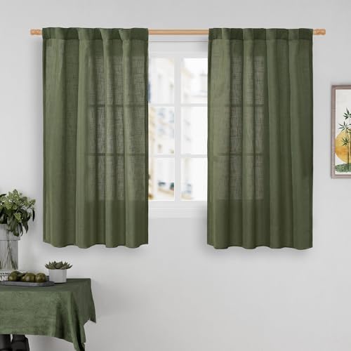 LAMIT 48 Inch Short Window Linen Curtains, Semi Sheer Panels 2 Panels by LAMIT