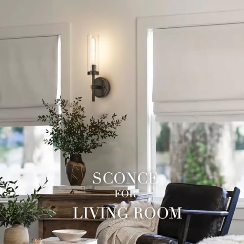 SANTOSTOCK Oil Rubbed Bronze Wall Sconces Set of Two, Bathroom Wall Sconces Vanity Lights with Clear Glass Shade, Modern Farmhouse Wall Mount Lights for Mirror Bedroom Living Room Stairwell Hallway - Image 7