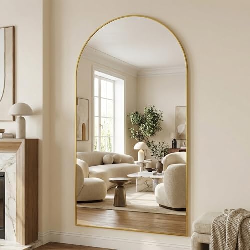 Suidia 76"x44" Arched Full Length Mirror with Stand, Full Body Mirror with Aluminum Frame, Freestanding/Leaning/Wall-Mounted, Floor Mirrors for Bedroom, Living Room, Entryway, Dressing Room, Gold - Image 3