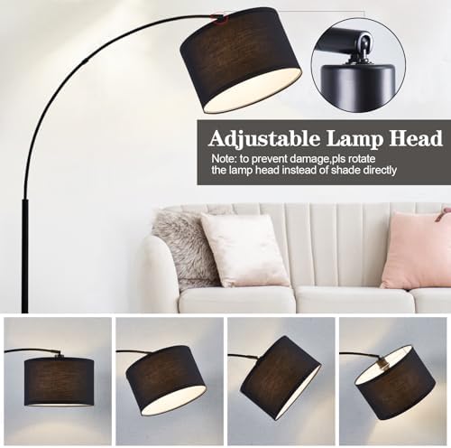 Luvkczc Arc Floor Lamps for Living Room, Dimmable Floor Lamp with Adjustable Head, Black Finish Modern Floor Lamp, Over Couch Tall Standing Hanging Light for Reading, Bedroom, Office, Bulb Include - Image 5