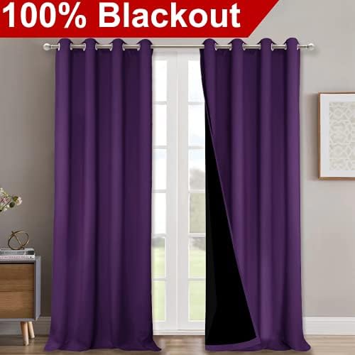 NICETOWN Full Shading Curtains 90 inches Long 2 Panels Set for Windows, Royal Purple, 52 inches W, Super Heavy-Duty Black Lined Blackout Curtains for Bedroom, Privacy Assured Window Treatment - Image 2