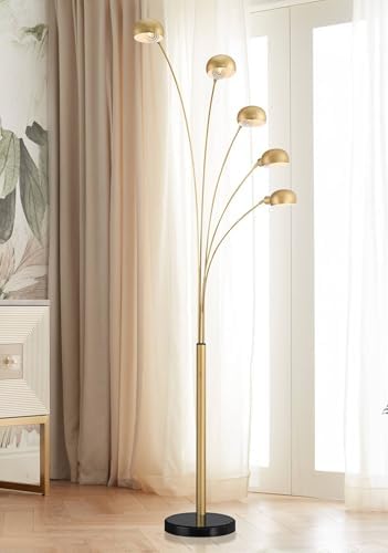Infini 78" Tall 5-Light Marble Brushed Brass Modern Arc Floor Lamp by Unknown