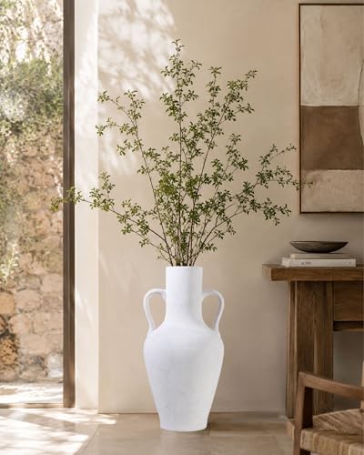 20.5in Tall Ceramic Floor Vase with Vintage Handles, White - Image 5