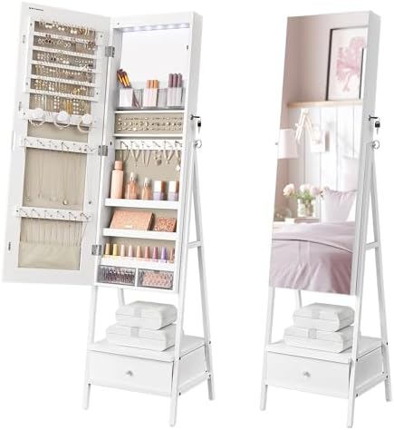SONGMICS LED Mirror Jewelry Cabinet Armoire, Freestanding Lockable by SONGMICSbySONGMICSHOME