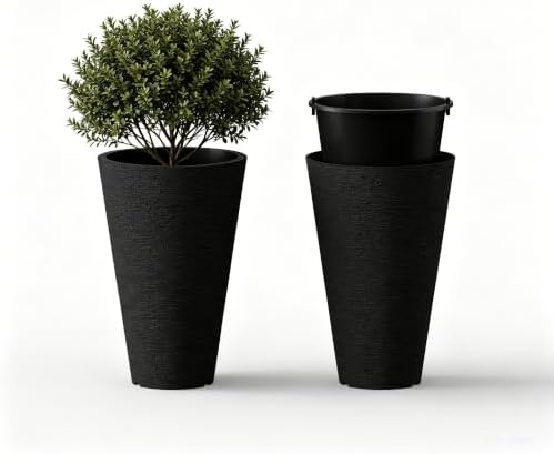 Kante 2-Pack All-Weather 15" H Round Tapered Black Plastic Planters - Image 7