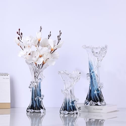 Hand Blown Blue Glass Vase, Unique Art Beautiful Ocean Glass Vase for Coastal Home Decor, Coffee Table, Living Room, Office Decor - 9.8" H (Medium) - Image 4