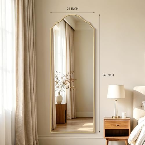 Besdomus Scalloped Full Length Mirror: 21"x56" Gold Arched Floor Mirror - Image 4