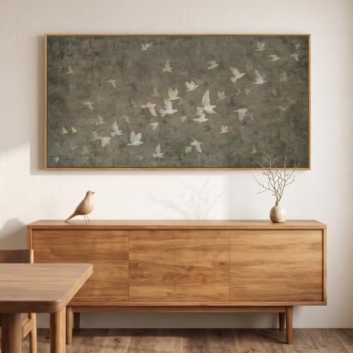 Extra Large Framed Vintage Neutral Birds Wall Art for Living Room, 60x30 In - Image 4