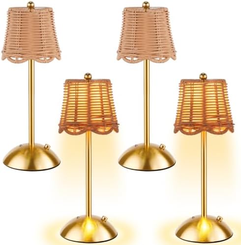 4 Pcs Cordless Table Lamp Rechargeable Touch Lamp Gold Woven by Bornerwhite