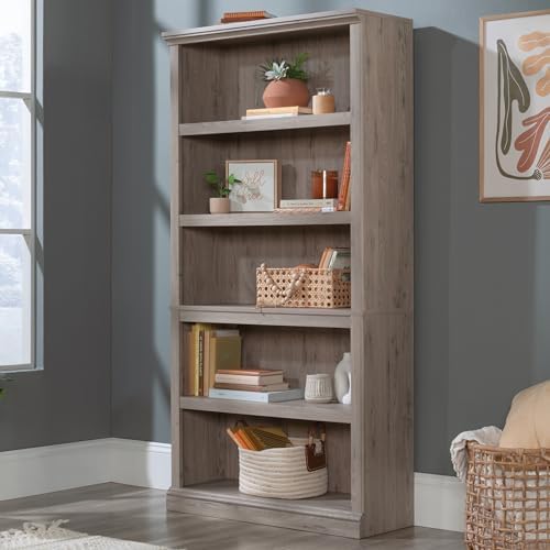 Sauder 5 Tier Book Shelf Wooden Bookcase Multipurpose Bookshelf for Home Office, Living Room, in Laurel Oak - Image 2