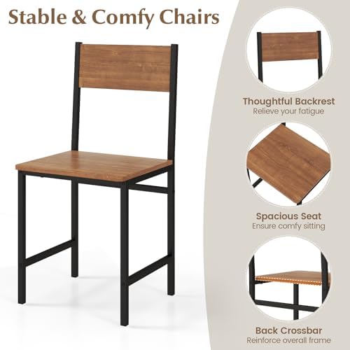 COSTWAY Dining Table Set for 4 w/Bench & 2 Chairs, Storage Racks, Brown - Image 5
