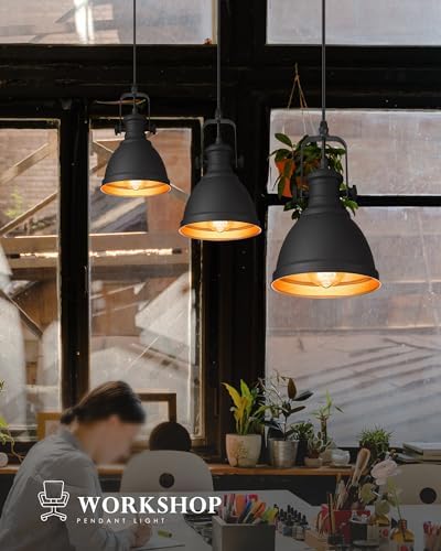 3-Pack Black Pendant Lights Kitchen Island, 6.5" Metal Shade - Image 4