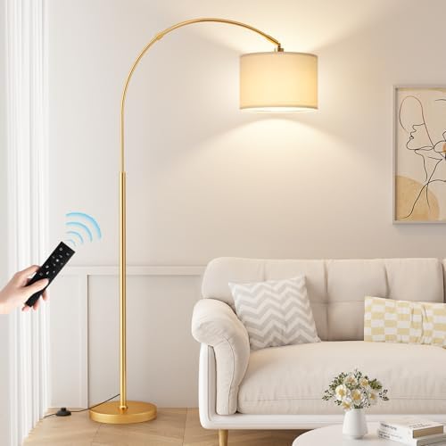 Ambimall Dimmable Arc Floor Lamp with Remote, Color Temp Adjustable, Gold by Ambimall
