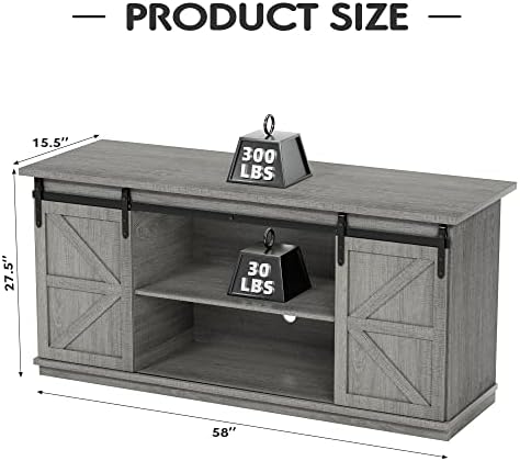 JUMMICO TV Stand for 65 Inch TV, Sliding Barn Doors, Pale Gray - Image 3